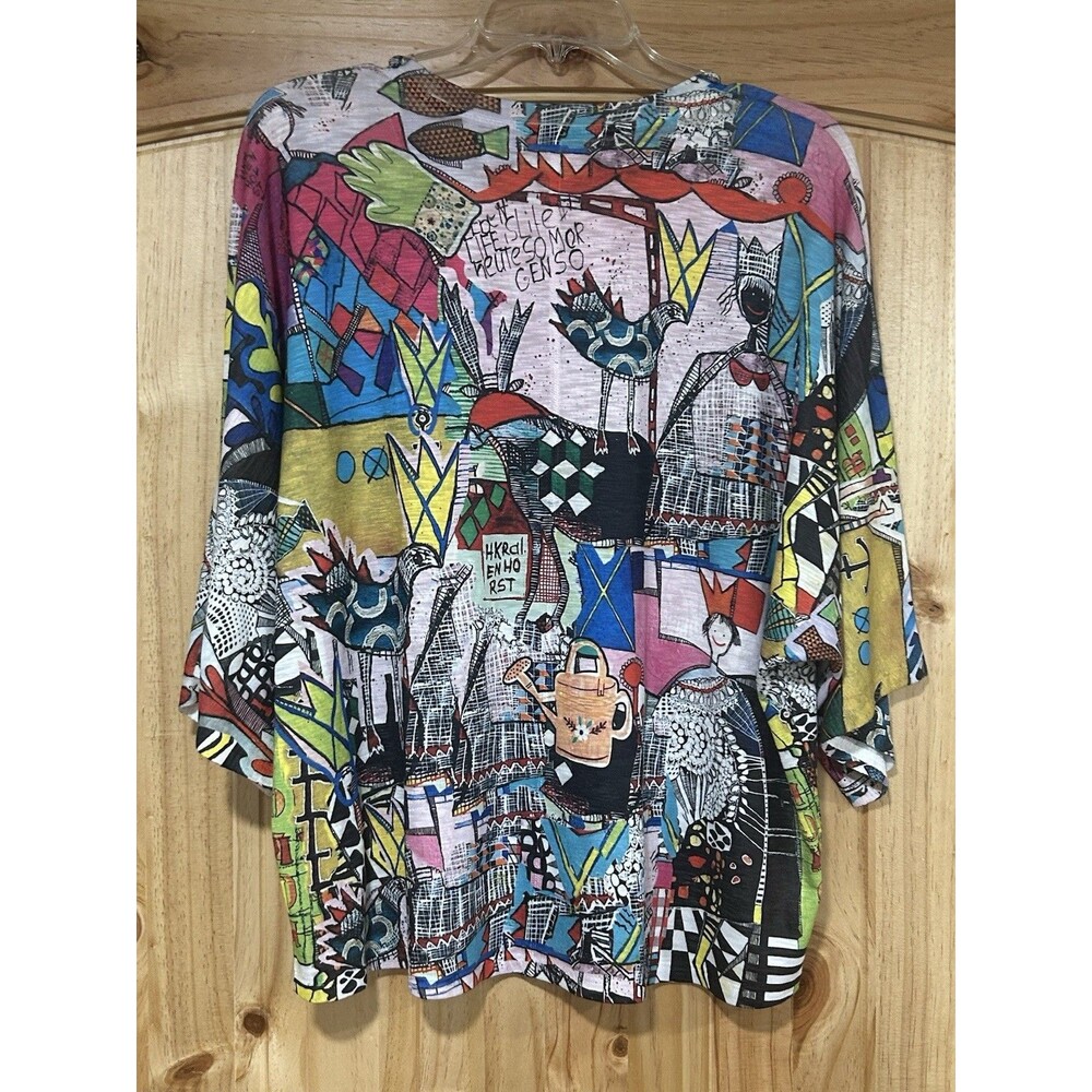 Inoah Sketchbook Kimono Top Vibrant Colors Flowy Size Small Artistic